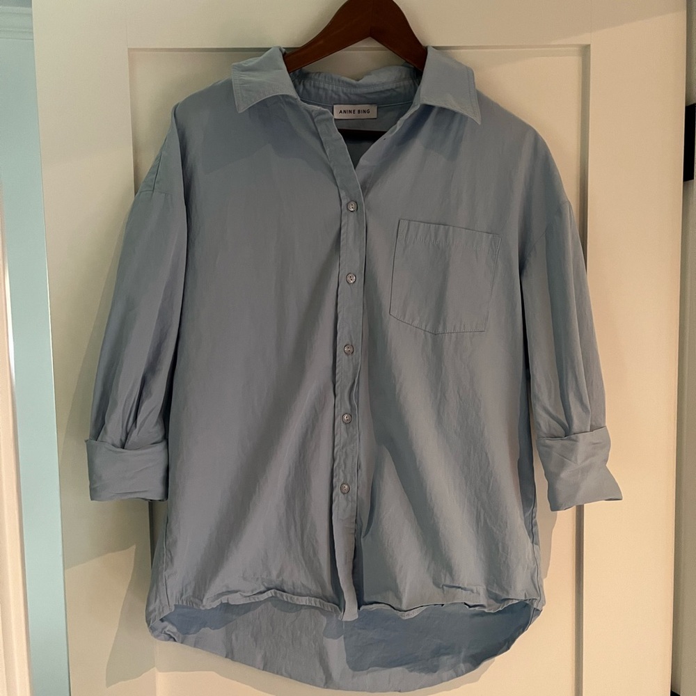 Anine Bing Mika Collared Button Down Shirt Blue - Picture 6 of 9